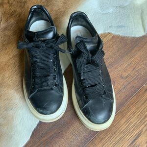Alexander McQueen Black Leather Sneakers with Cream Soles